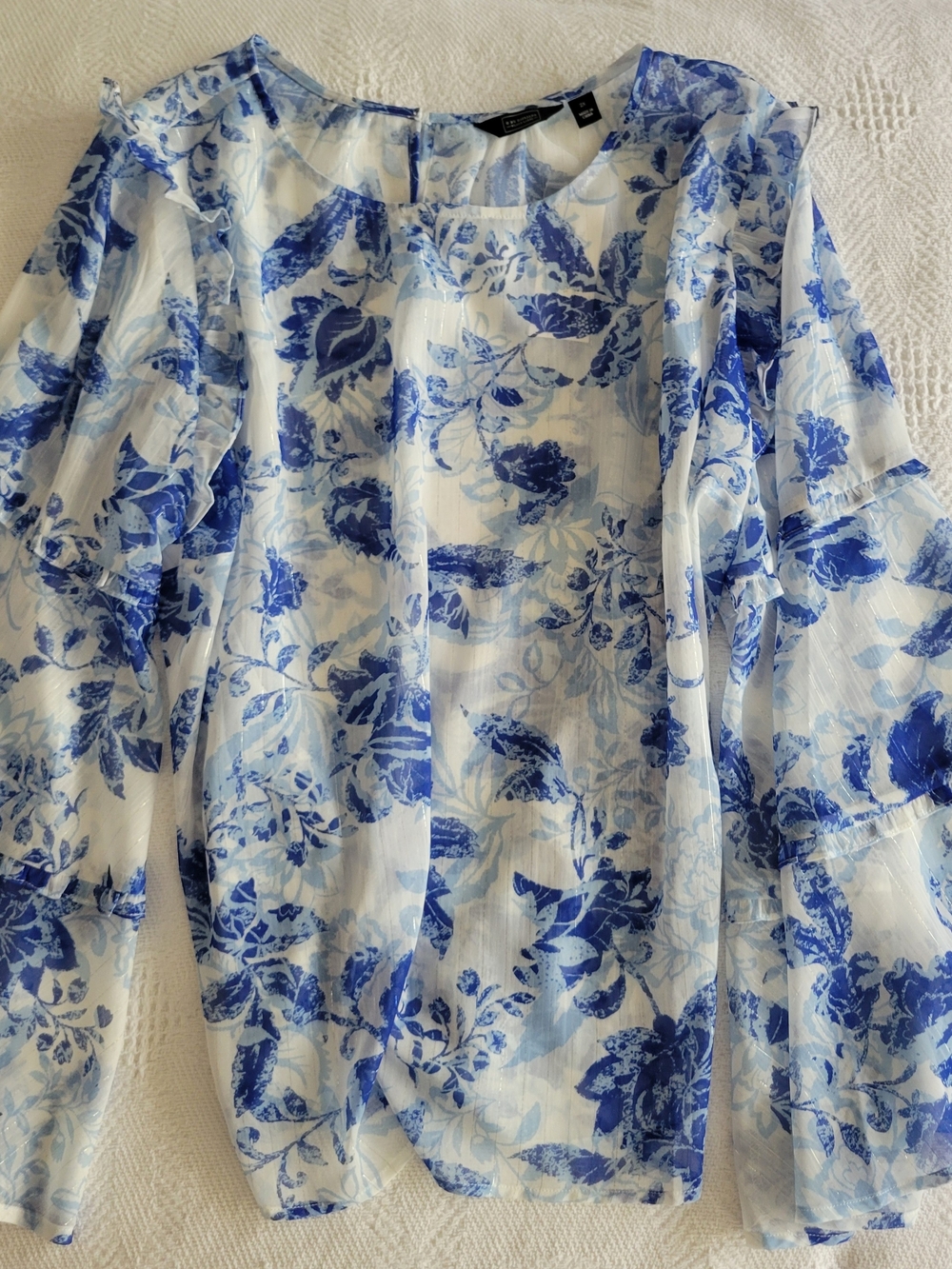Chiffon Floral Blouse - Blue/White